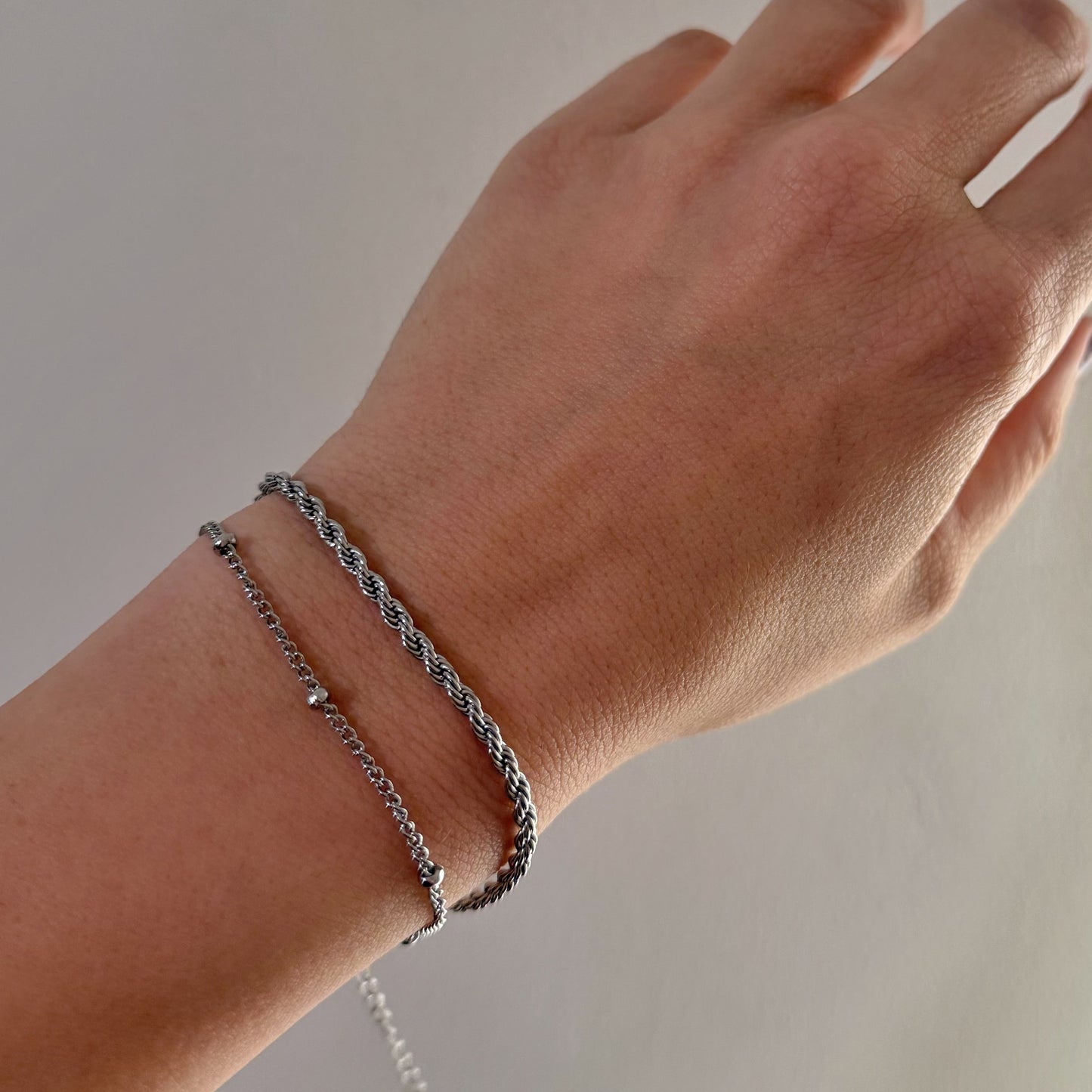 Minimalist Thin Rope Beaded Stainless Steel Bracelets (Set Of 2)
