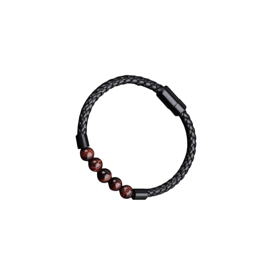Black & Brown Beaded Men Leather Bracelet