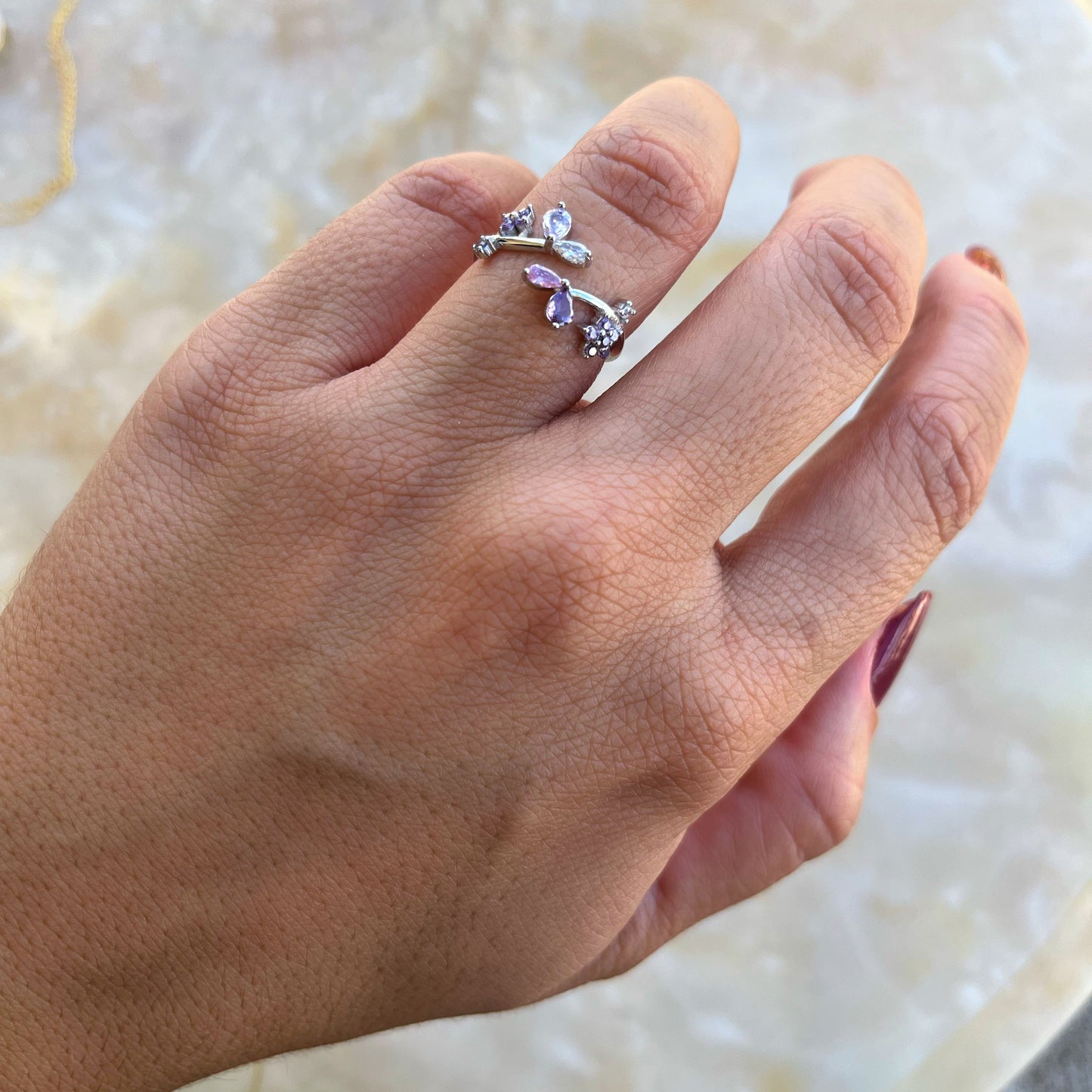 Purple Flower Stones 925 Sterling Silver Ring