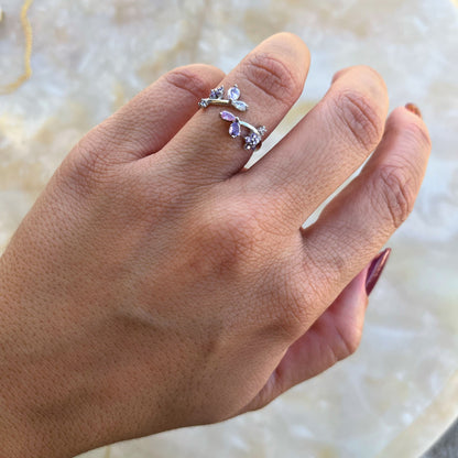 Purple Flower Stones 925 Sterling Silver Ring