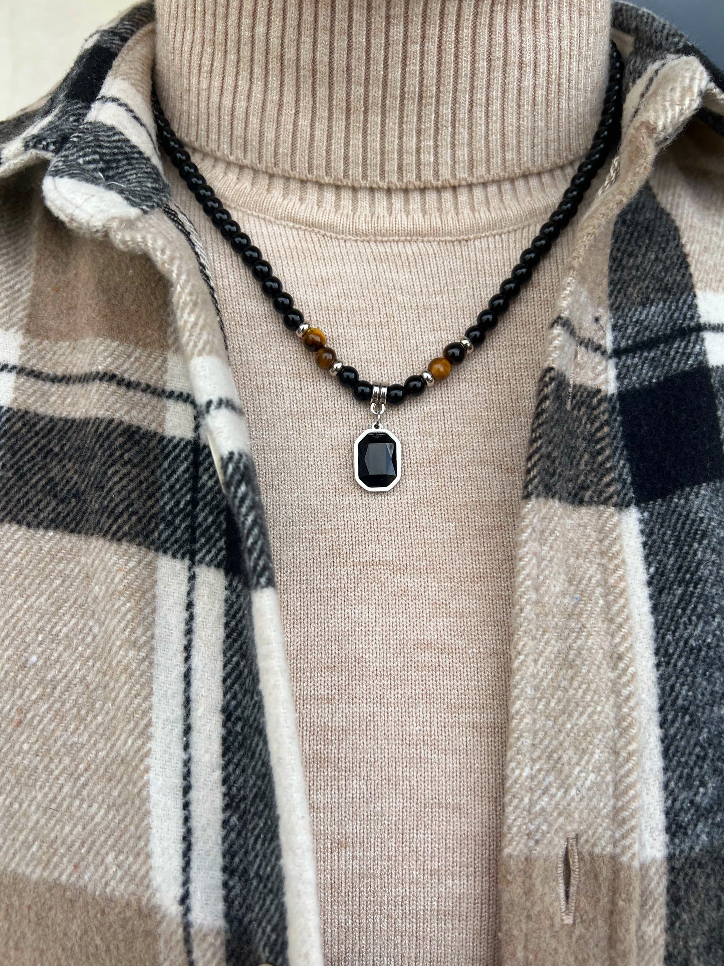 Black & Brown Beaded Men Necklace