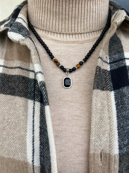 Black & Brown Beaded Men Necklace