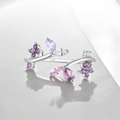 Purple Flower Stones 925 Sterling Silver Ring