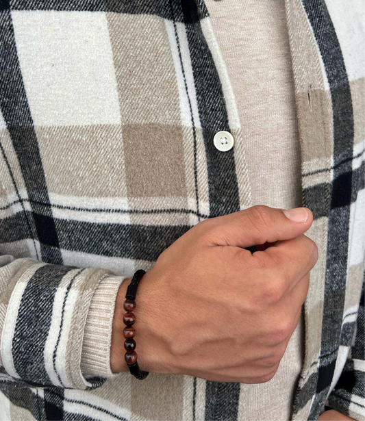 Black & Brown Beaded Men Leather Bracelet