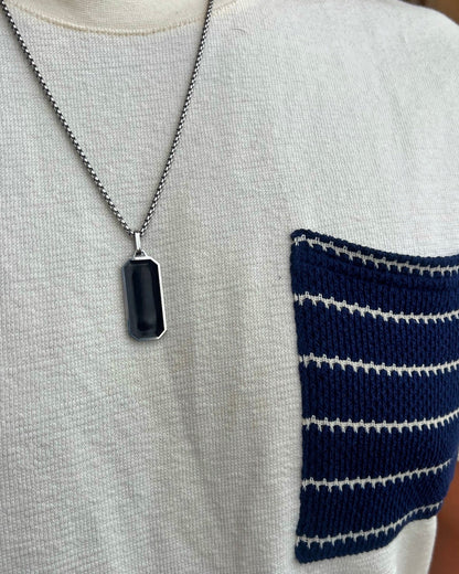 Black and Silver Rectangular Men Necklace