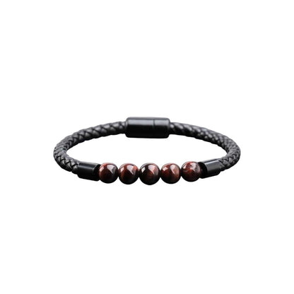 Black & Brown Beaded Men Leather Bracelet