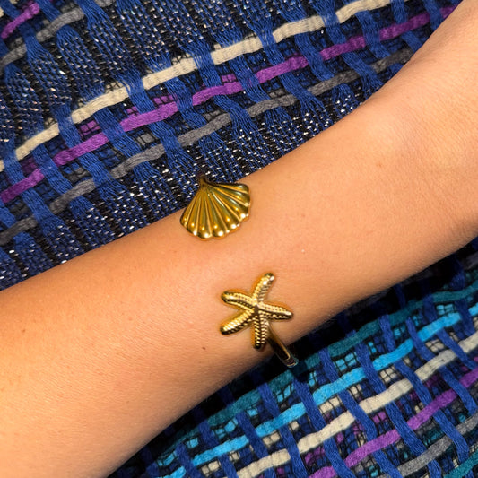 Starfish & Seashell Gold Bangle