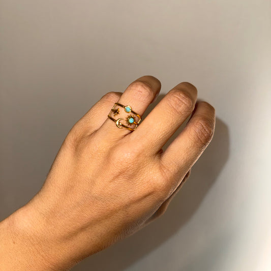 Star & Moon Gold Ring