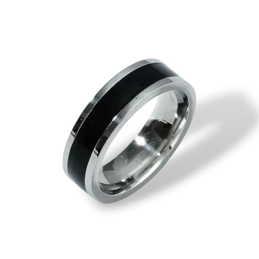 Silver & Black Minimal Stainless Steel Men Ring