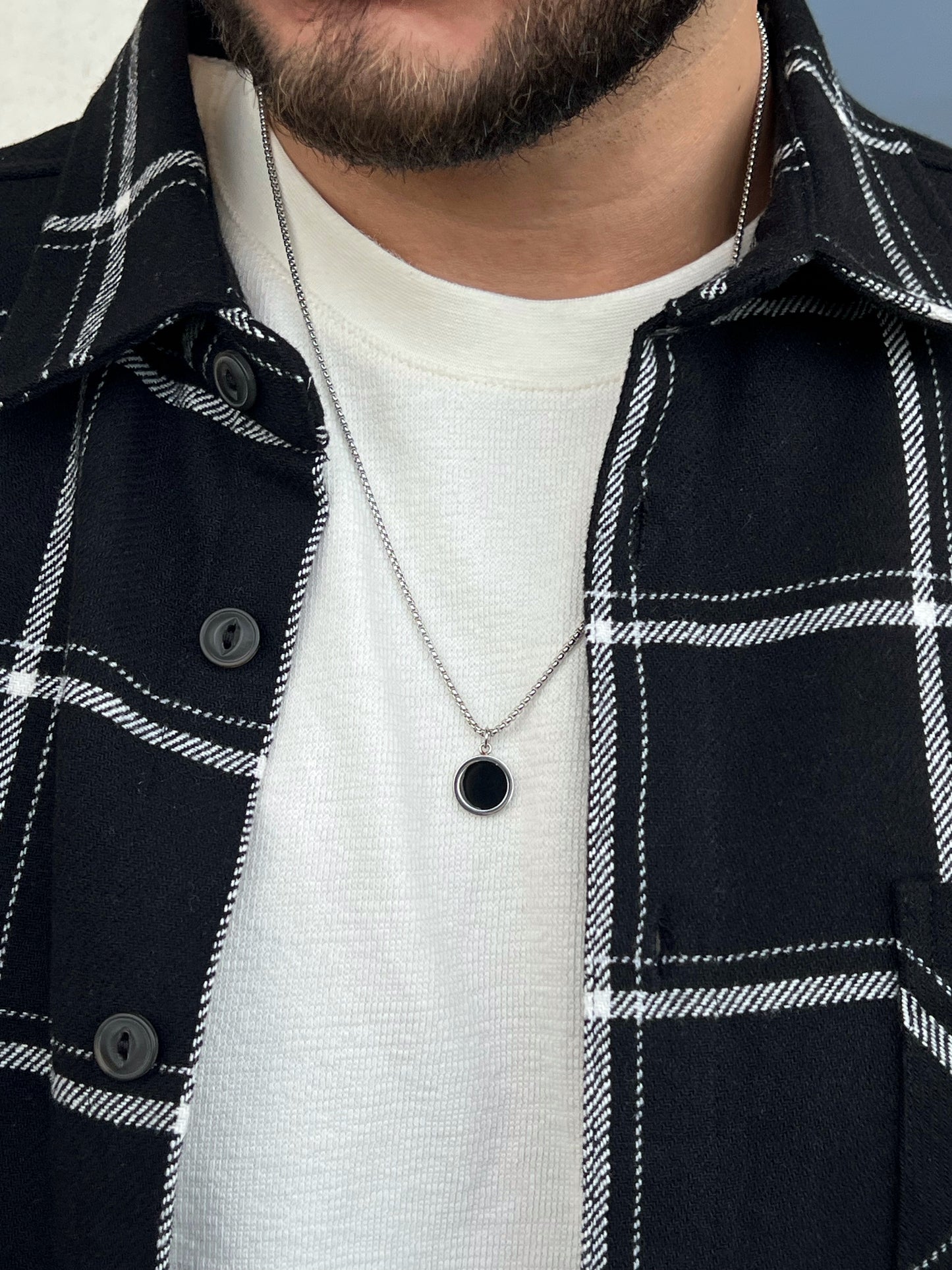 Black Round Pendant Men Necklace