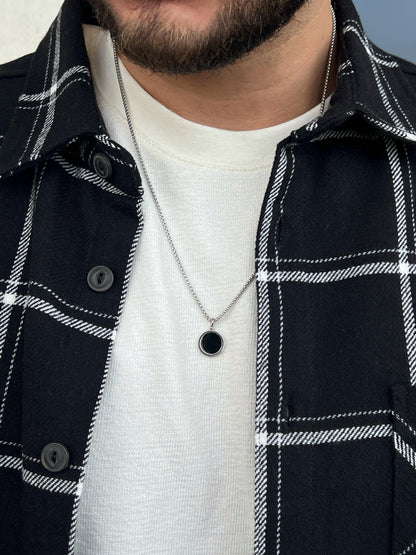Black Round Pendant Men Necklace