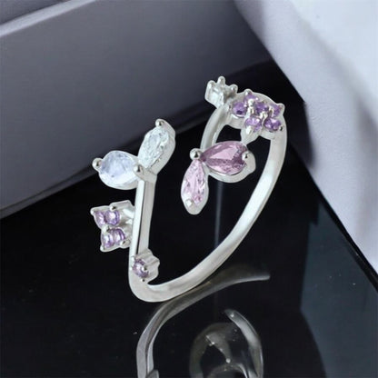 Purple Flower Stones 925 Sterling Silver Ring