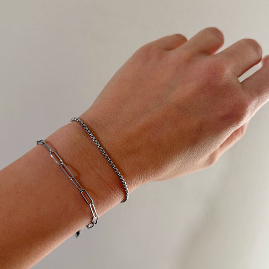 Paper Clip Stainless Steel Bracelets (Set of 2)