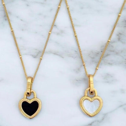 Double Sided Heart Necklace | Black & White