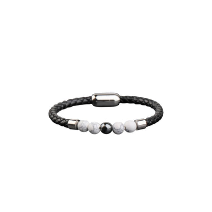 Black & White Beaded Men Leather Bracelet